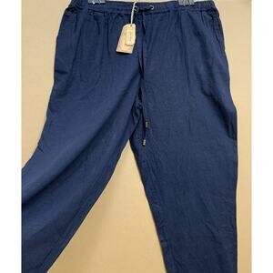 BOGO FREE!FAT FACE PERTH Navy Blue Linen Blend Tapered Cropped Pants Sz 12 NWT